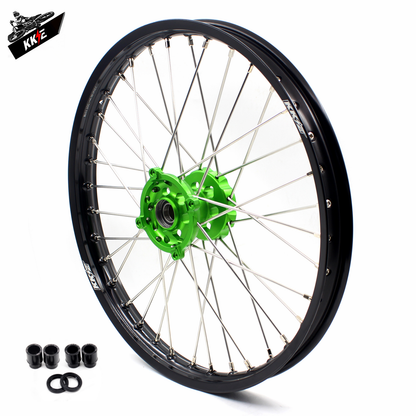 KKE 1.6*21 & 2.15*19 Wheels Rims Fit Kawasaki KX450 2019-2023 KX450X 2021-2023 Green Hubs