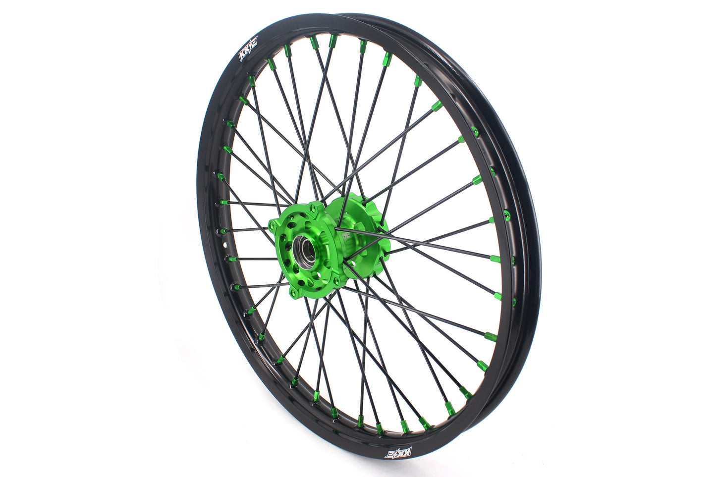 KKE 1.6*21 & 2.15*19 Wheels Rims Fit Kawasaki KX450 2019-2023 KX450X 2021-2023 Green Nipples & Black Spokes