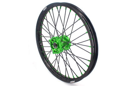 KKE 1.6*21 & 2.15*19 Wheels Rims Fit Kawasaki KX450 2019-2025 KX450X 2021-2025 Green Nipples & Black Spokes