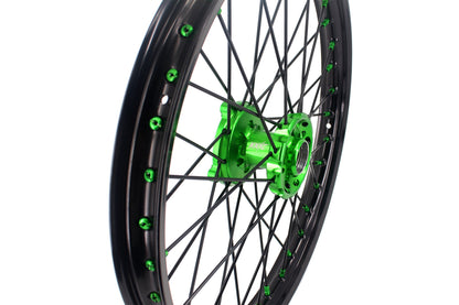 KKE 1.6*21 & 2.15*19 Wheels Rims Fit Kawasaki KX450 2019-2025 KX450X 2021-2025 Green Nipples & Black Spokes