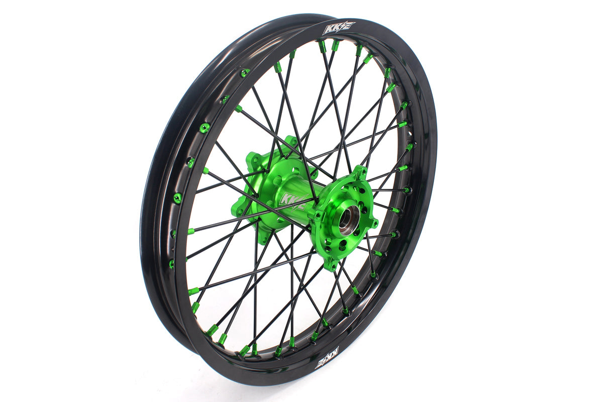 KKE 1.6*21 & 2.15*19 Wheels Rims Fit Kawasaki KX450 2019-2025 KX450X 2021-2025 Green Nipples & Black Spokes