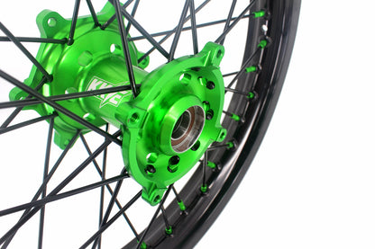 KKE 1.6*21 & 2.15*19 Wheels Rims Fit Kawasaki KX450 2019-2025 KX450X 2021-2025 Green Nipples & Black Spokes