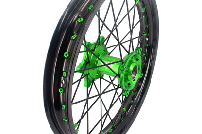 KKE 1.6*21 & 2.15*19 Wheels Rims Fit Kawasaki KX450 2019-2025 KX450X 2021-2025 Green Nipples & Black Spokes