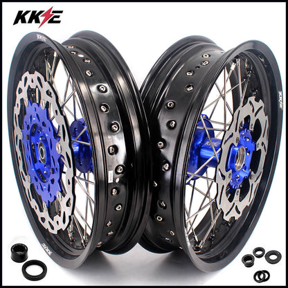 KKE 17 Inch Cush Drive Supermoto Wheels Fit Yamaha WR250F 2001-2018 WR450F 2003-2018 Blue