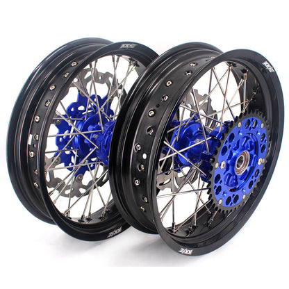 KKE 17 Inch Cush Drive Supermoto Wheels Fit Yamaha WR250F 2001-2018 WR450F 2003-2018 Blue