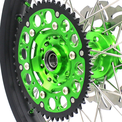 KKE 21 & 19 MX Wheels for Kawasaki KX250F 2019 and 2021 Green Nipple(2020 Excluded)
