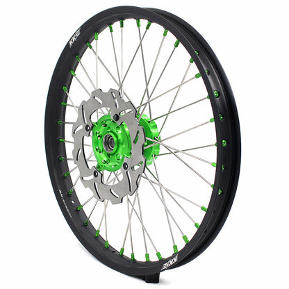 KKE 21 & 19 MX Wheels for Kawasaki KX250F 2019 and 2021 Green Nipple(2020 Excluded)