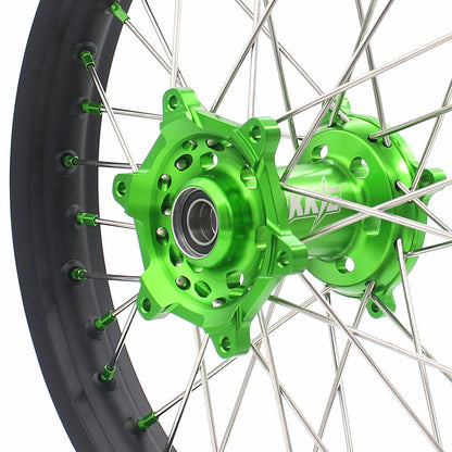 KKE 21 & 19 MX Wheels for Kawasaki KX250F 2019 and 2021 Green Nipple(2020 Excluded)