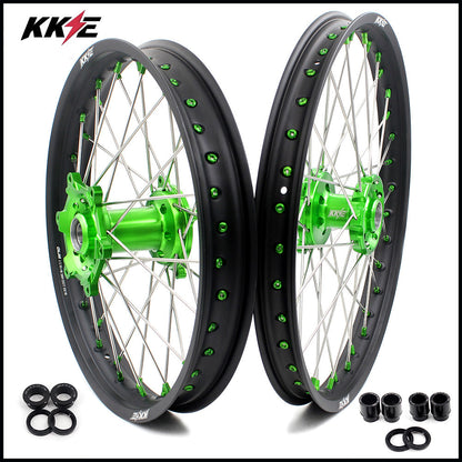 KKE 21 & 19 MX Wheels for Kawasaki KX250F 2019 and 2021 Green Nipple(2020 Excluded)