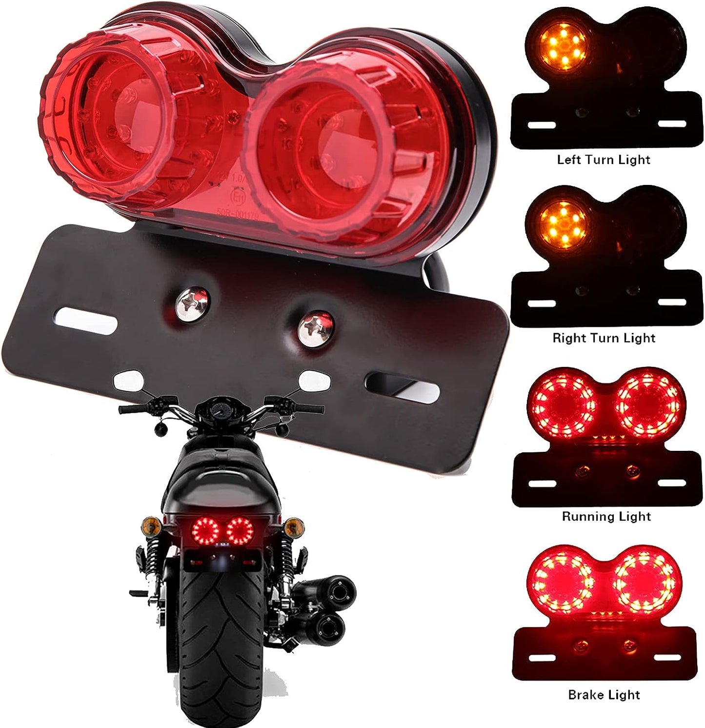 Red Motorcycle LED Brake Tail Light with Turn Signal & License Plate