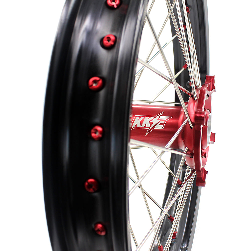 KKE 21 & 19 Wheels for Suzuki RMZ250 2007-2024 RMZ450 2005-2024 Red Nipples