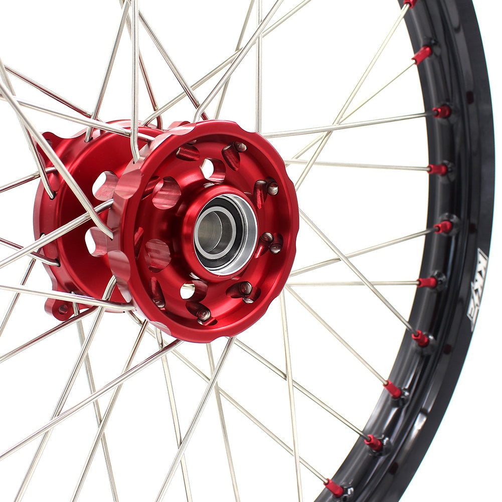KKE 21 & 19 Wheels for Suzuki RMZ250 2007-2024 RMZ450 2005-2024 Red Nipples