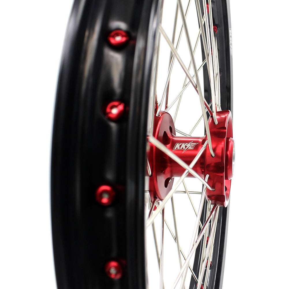KKE 21 & 19 Wheels for Suzuki RMZ250 2007-2024 RMZ450 2005-2024 Red Nipples