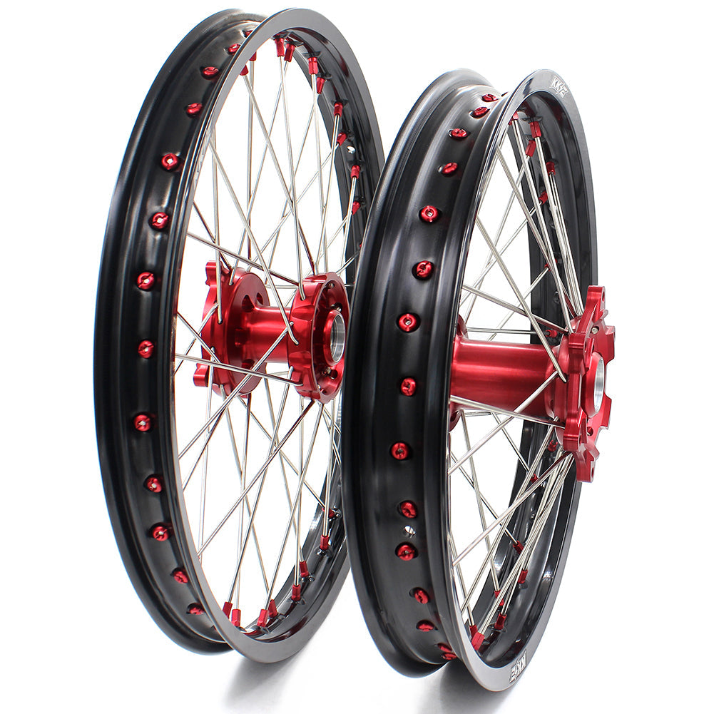 KKE 21 & 19 Wheels for Suzuki RMZ250 2007-2024 RMZ450 2005-2024 Red Nipples