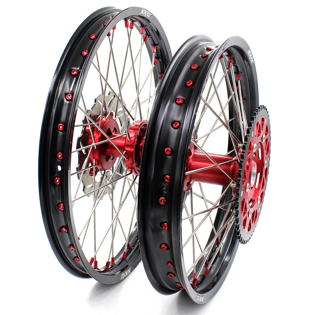 KKE 21 & 19 Wheels for Suzuki RMZ250 2007-2024 RMZ450 2005-2024 Red Nipples