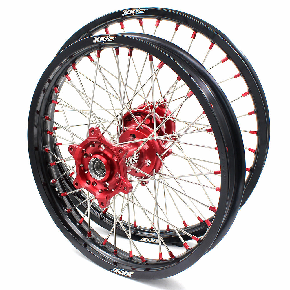 KKE 21 & 19 Wheels for Suzuki RMZ250 2007-2024 RMZ450 2005-2024 Red Nipples