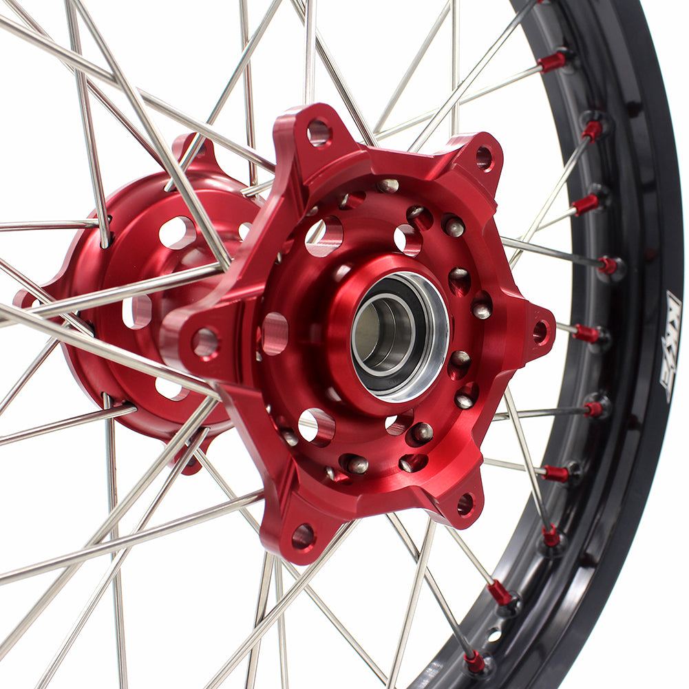 KKE 21 & 19 Wheels for Suzuki RMZ250 2007-2024 RMZ450 2005-2024 Red Nipples