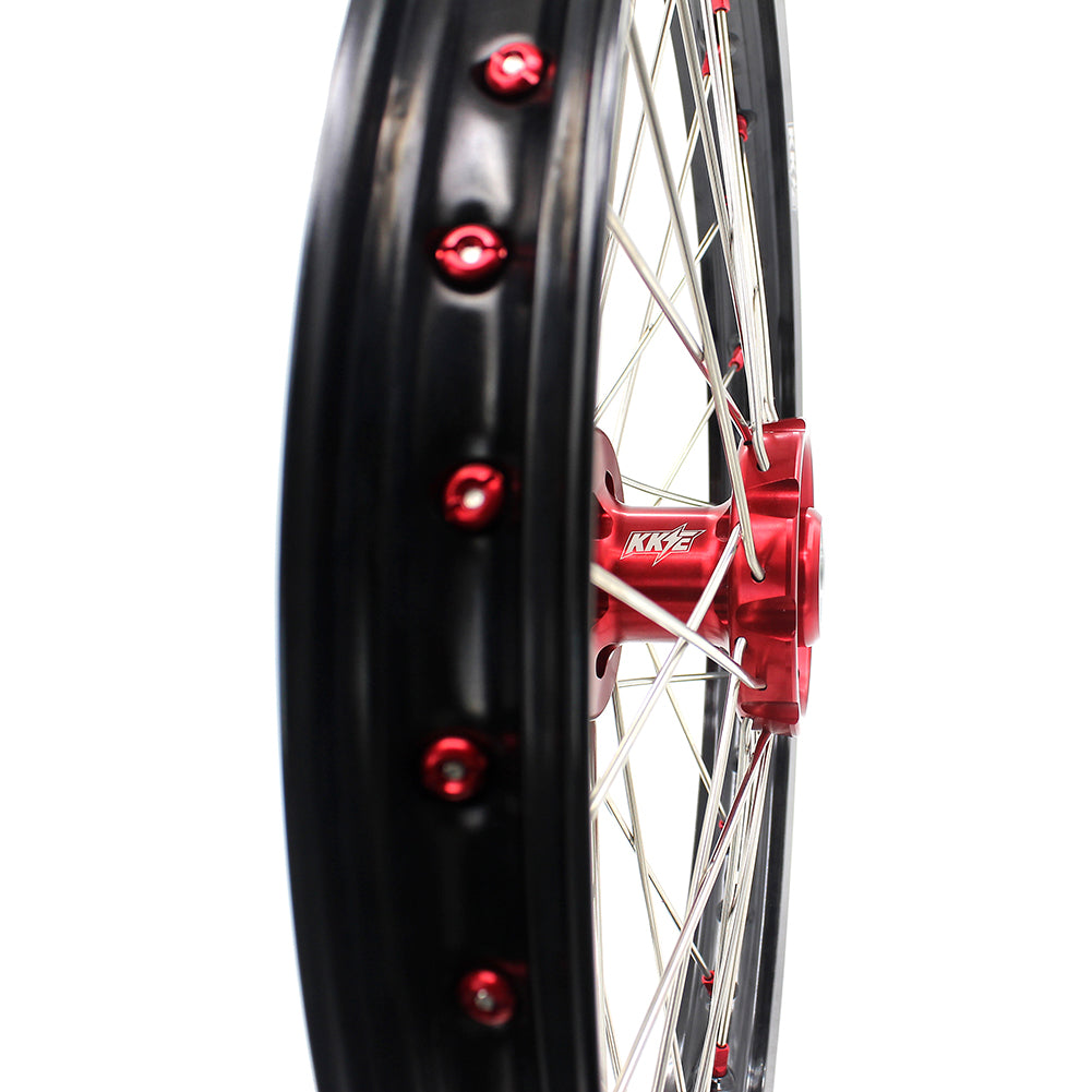 KKE 21 & 19 Wheels for Suzuki RMZ250 2007-2024 RMZ450 2005-2024 Red Nipples