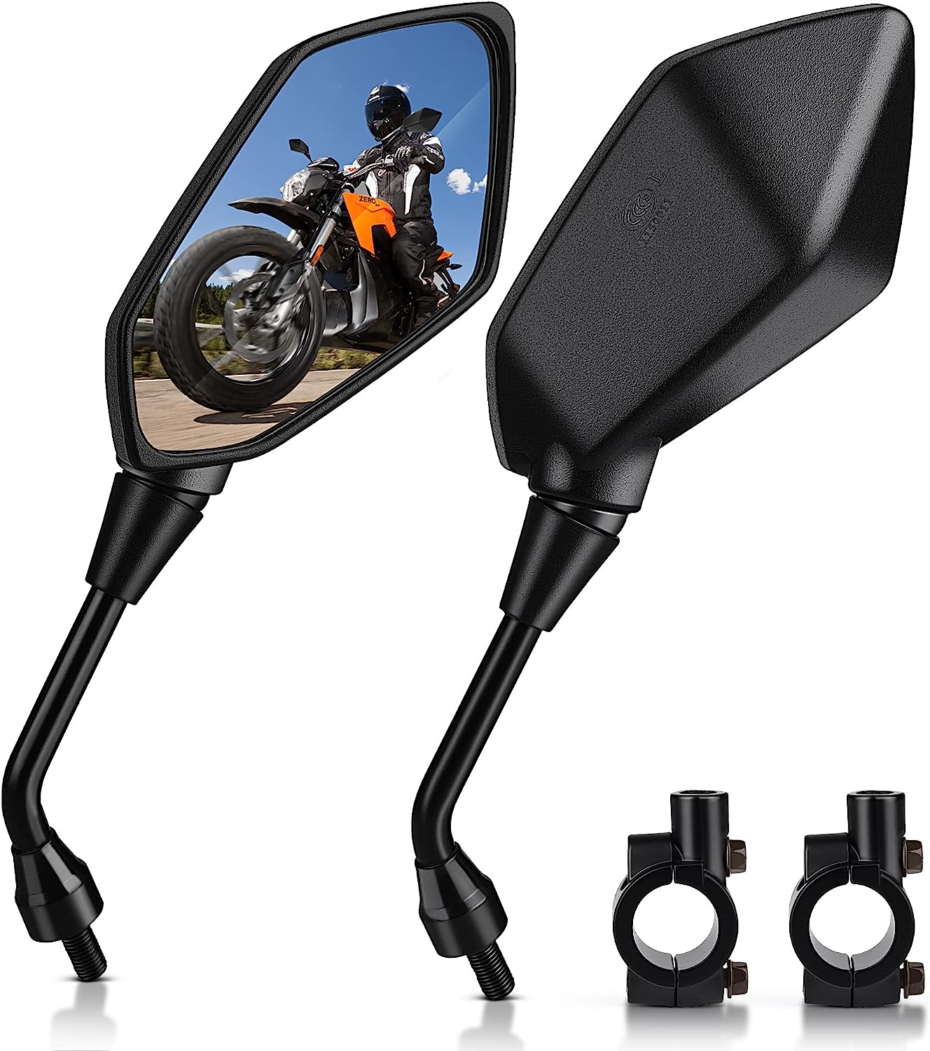 Motorcycle Convex Rear View Mirror - with 10mm Bolt, Handle Bar Mount Clamp