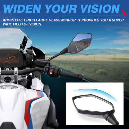 Motorcycle Convex Rear View Mirror - with 10mm Bolt, Handle Bar Mount Clamp