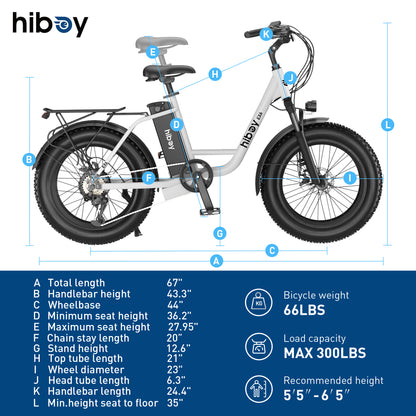 Hiboy EX6 Step-thru Fat Tire Electric Bike, Rent