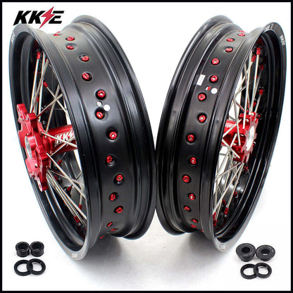 KKE 17 Inch OEM Size Supermoto Wheels for Honda XR650L 1993-2025 Red Nipple