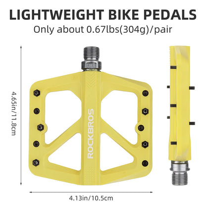 ROCKBROS Mountain Bike Pedals Lightweight Nylon DU Bearing 9/16" MTB Flat Bike Pedals