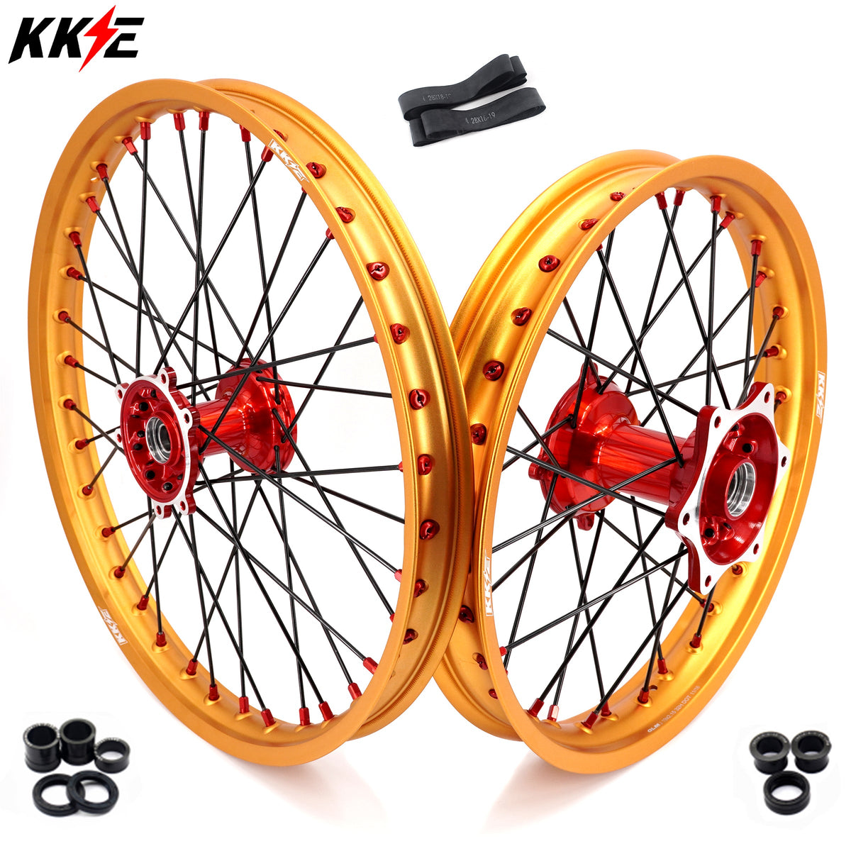 KKE 1.6"x21" & 2.15"x19" Wheels for Honda CRF / CR — Red/Gold