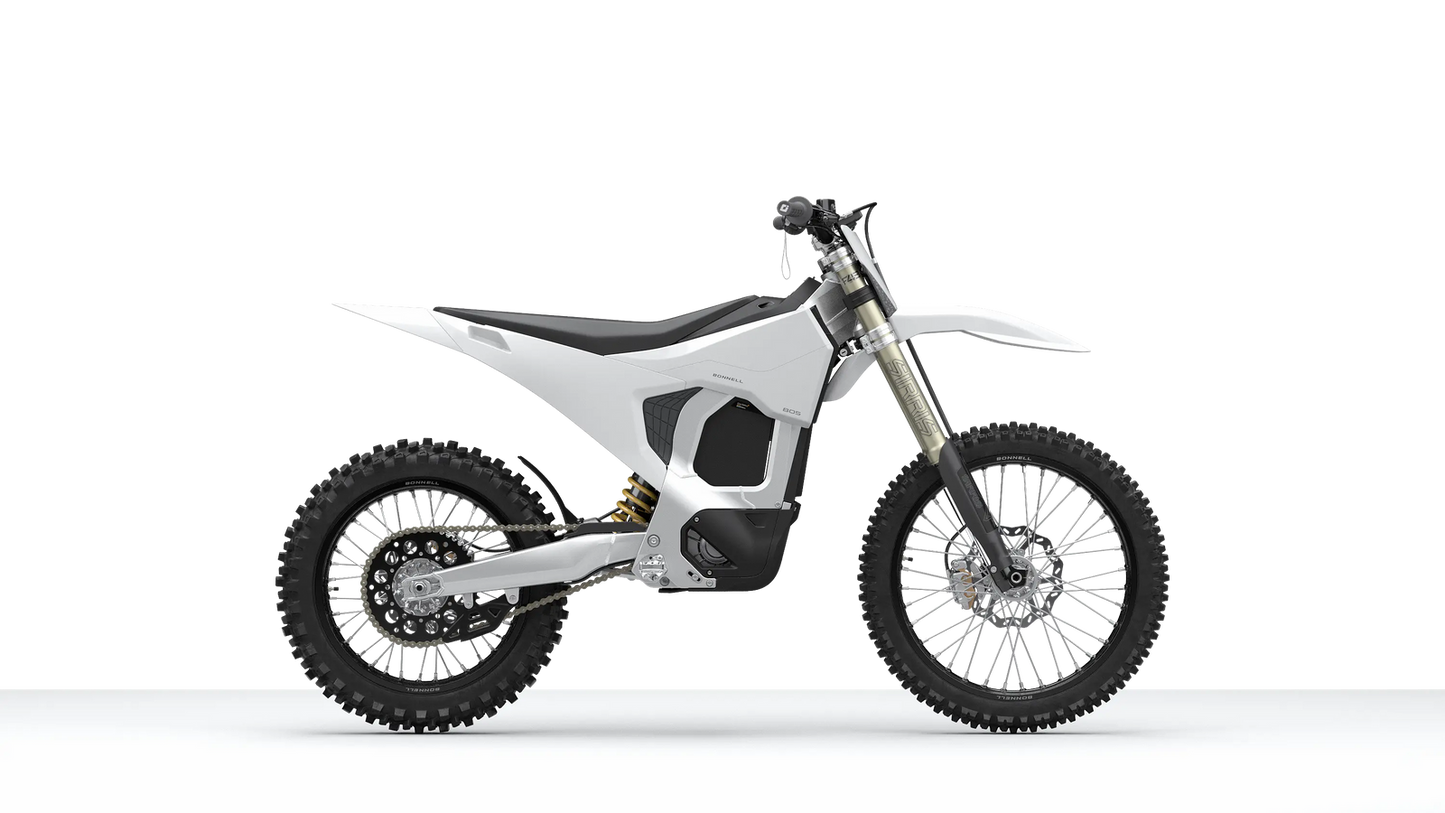 Bonnell 805 RX electric dirt bike in Helium White side profile