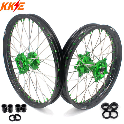 KKE 1.6*21 & 2.15*19 Wheels Rims Fit Kawasaki KX450 2019-2025 KX450X 2021-2025 Green Nipples