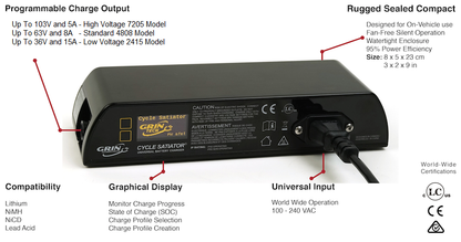 ONYX RCR Charger, 72V 5A, Cycle Satiator Universal Programmable Battery Charger