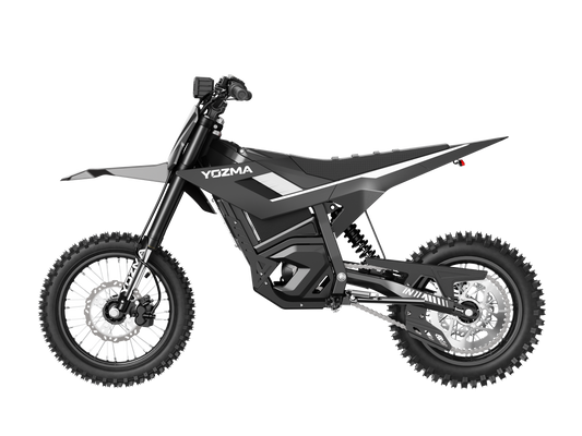 Black Yozma IN 11 electric dirt bike, left-facing side profile